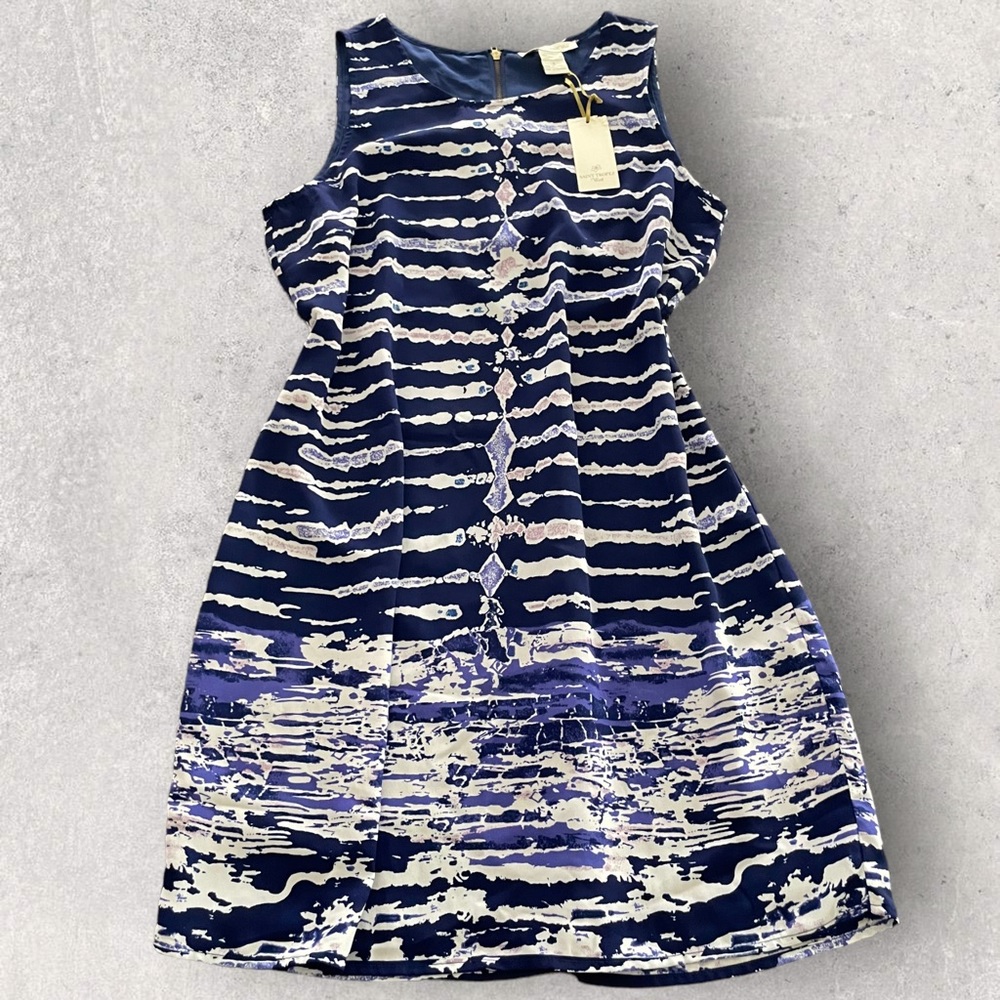 Saint Tropez West Blue Chiffon Sleeveless Shift Dress Size 8